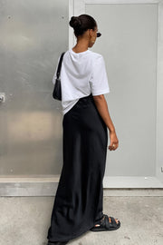 Satin Fishtail Black Maxi Skirt