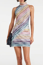 Pastel Chevron Halter Bodycon Mini Dress