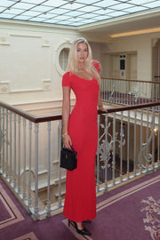 Deep V Short Sleeve Fitted Maxi Dress