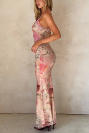 Elegant Lace Chiffon Floral Cami Maxi Dress