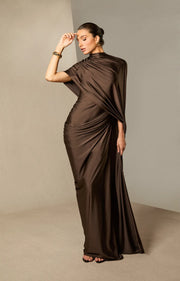 Melina Asymmetric Sleeve Drape Maxi Dress