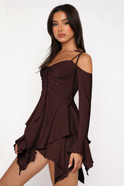 Asym Tie Front Long Sleeve Mini Dress