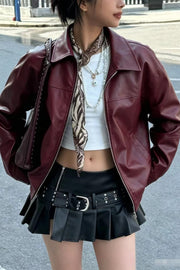 Vintage Faux-Leather Zip Jacket
