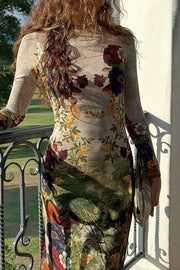 Floral Mesh Long Sleeve Maxi Dress