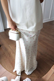 Polka Dots Satin Fishtail Maxi Skirt
