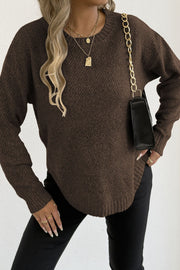 Textured Crew Neck Longline Sweater