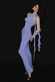 Chic One Shoulder Backless Tie Waist Maxi Dress