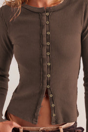 Ribbed Fitted Button Front Cardigan