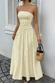 Polka Dot Strapless Sleeveless Ruffle Slim Maxi Dress