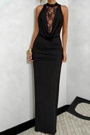 Lace Panel Cowl Neck Maxi Dress