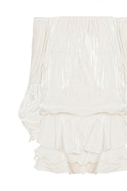 Off Shoulder Ruffle Shiny Fabric Mini Dress
