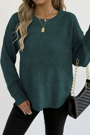 Textured Crew Neck Longline Sweater