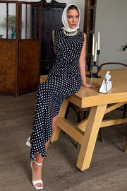 Polka Dot Sleeveless Fishtail Maxi Dress