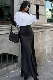 Satin Fishtail Casual Maxi Skirt