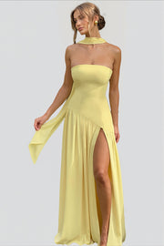 Strapless Scarf Detail Slit Maxi Dress