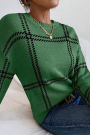Plaid Crew Neck Relaxed Sweater