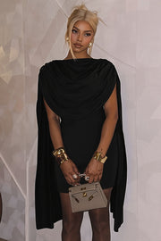 Draped High Neck Cape Mini Dress