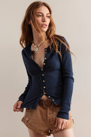Ribbed Fitted Button Front Cardigan