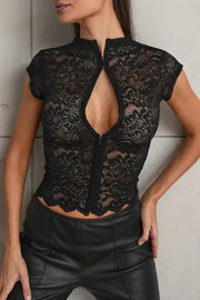 Lace Cutout Button Front Tank Top