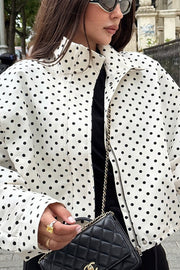 Polka-Dot Drawstring-Hem Bomber Jacket