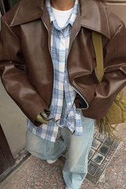 Cropped Faux-Leather Zip Moto Jacket