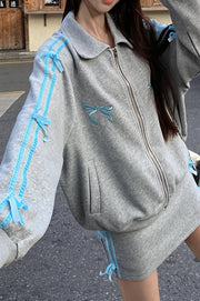 Bow Splice Sweatshirt Zip-Up Jacket