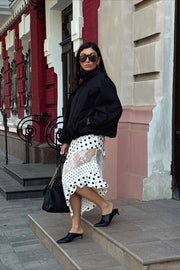 Asymmetric Polk Dots Lace Midi Skirt