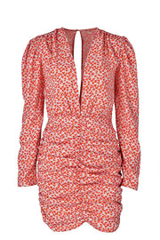 Floral Ruched Long Sleeve Mini Dress