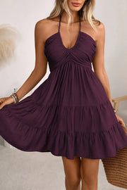 Plunging Halter Ruffle Tiered Mini Dress