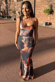 Abstract Print Spaghetti Strap Maxi Dress