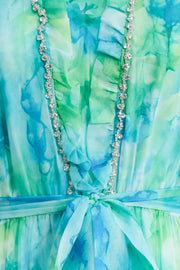 Mint Green Abstract Print Tiered Ruffle Maxi Dress