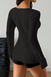 Cable Knit Square Neck Button Detail Sweater