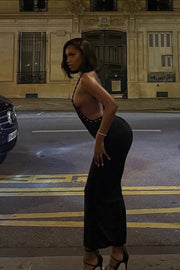 Halter Backless Sleeveless Waist-Defined Fitted Dress