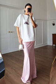 Polka Dots Satin Fishtail Maxi Skirt