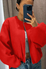 Soft Round-Neck Zip Bomber Jacket