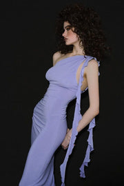 Chic One Shoulder Backless Tie Waist Maxi Dress