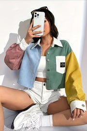 Color-Block Corduroy Cropped Jacket