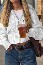 Cable Knit Hooded Cropped Cardigan