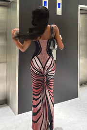 Printed 3D Print Slit Maxi Maxi Dress