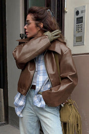 Cropped Faux-Leather Zip Moto Jacket