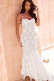 Strapless Lace Panel Fishtail Maxi Dress