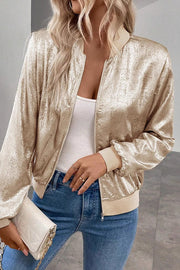 Metallic Mixed-Print Zip Bomber Jacket