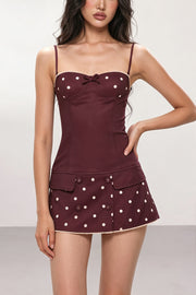 Polka Dot Bow Backless Mini Dress