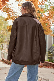 Elastic-Hem Faux-Leather Moto Jacket