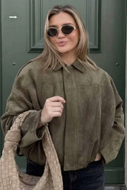 Suede-Look Collared Bomber Jacket