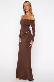 Off Shoulder Tie Front Top and Maxi Skirt Set