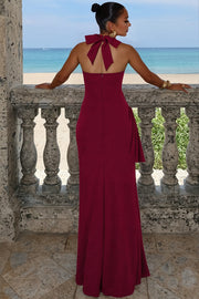 Solid Open Back High-Slit Maxi Dress