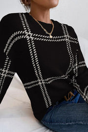 Plaid Crew Neck Relaxed Sweater