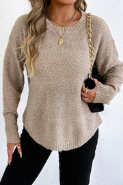Textured Crew Neck Longline Sweater
