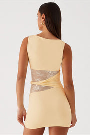 Lace Waist Sheer Panel Mini Dress